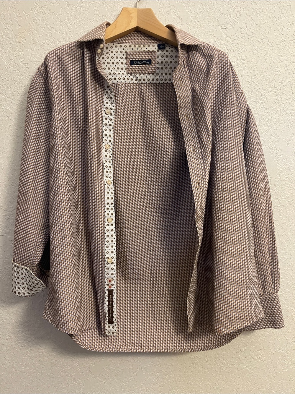 Robert Graham Taupe Micro-Pattern Blazer with Printed Trim